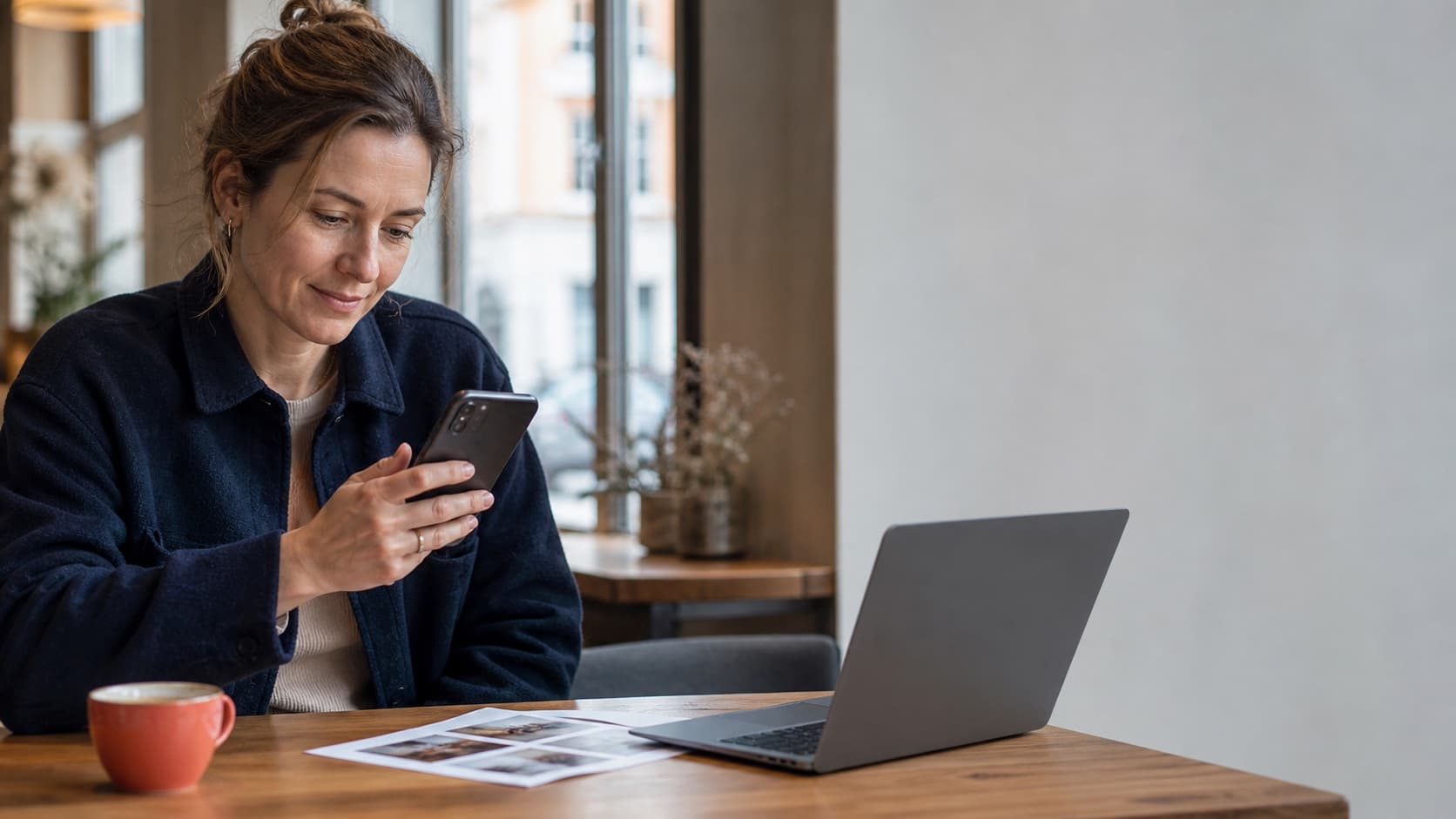 Kvinde bruger mobil til at gøre billeder mindre uden en ekstra app